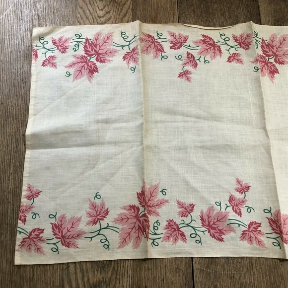 Vintage Table Runner Dresser Scarf Pink Leaves Border Rectangle - Picture 2 of 9